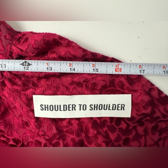 Anthropologie Susanna Burnout Velvet Button Down Blouse Cherry Red Semi-Sheer SM - Picture 12 of 14